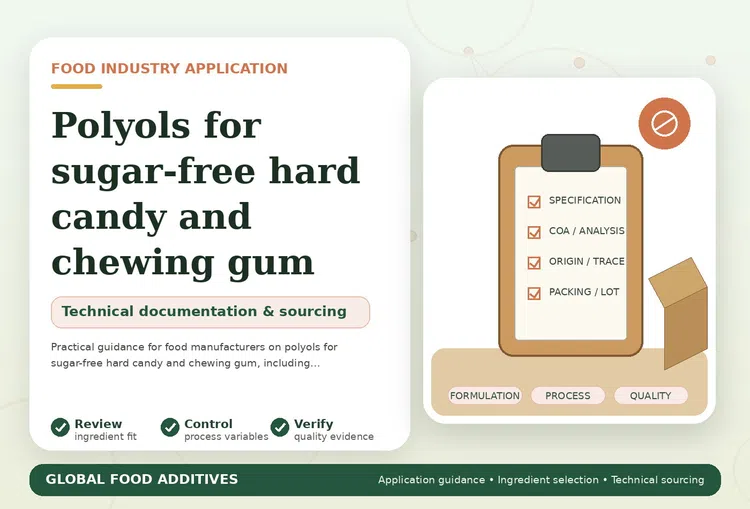 Polyols for sugar-free hard candy and chewing gum food industry application illustration